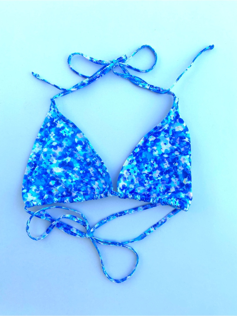 Bright Swimwear Blue Floral Triangle Bikini Top Tie Back Neck Tropical Swim